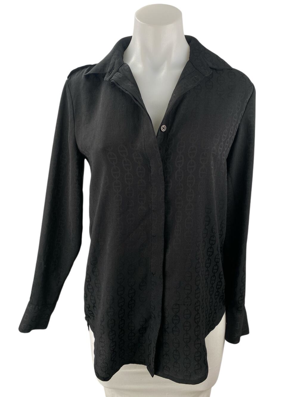 J.Crew Women's Black Loop Collared Long Sleeve Button Down Shirt Blouse Top Sz M